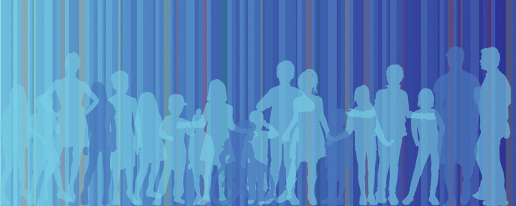 Illustration of the SEND community on a striped background